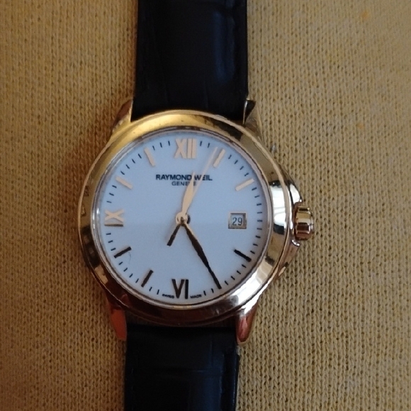 Raymond Weil Gold Case Watch with Black Strap - Picture 1 of 5